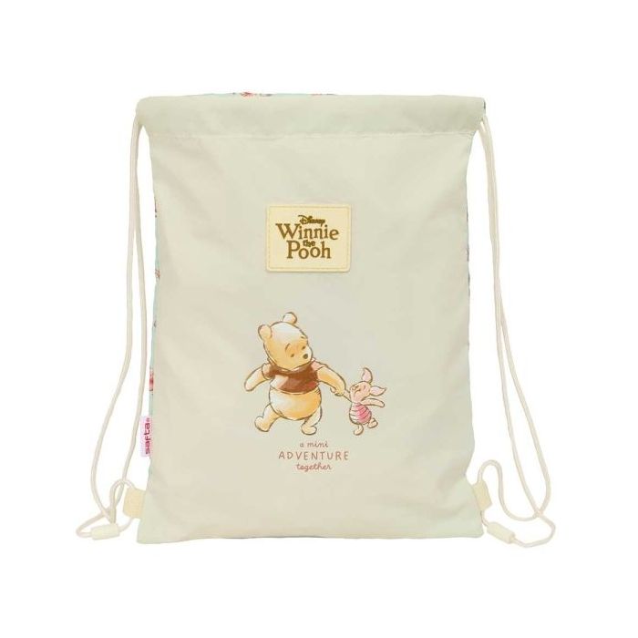 Safta Winnie The Pooh Saco Plano - Bolsillo con Cremallera - Cierre con Cordones - 3L - 260x10x340mm - Color Beige