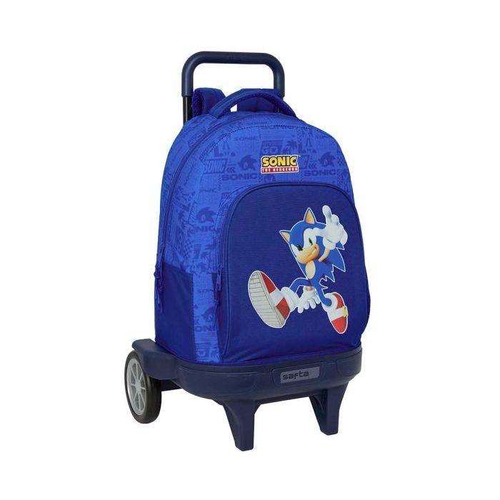 Safta Sonic Mochila con Carro - Portabotellas - Tirador Doble - Incluye Tarjeta ID - Carro de PP - Ruedas Antivibracion - 330x220x450mm - Color Azul Oscuro