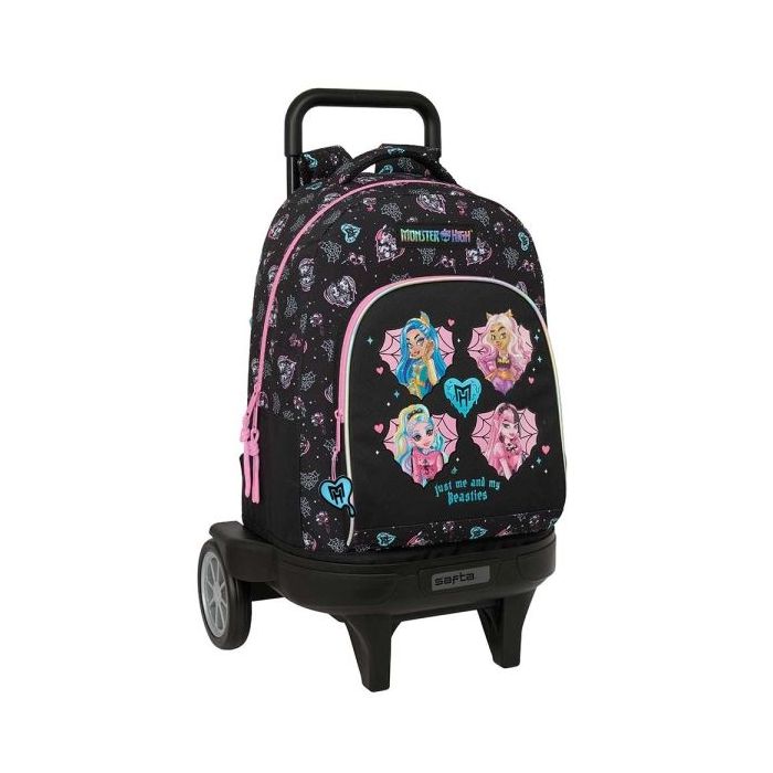 Safta Monster High Mochila con Carro - Extraible - Bolsillo Frontal - Portabotellas - Hombreras Acolchadas - Asa Acolchada - Tarjeta ID - Ruedas Antivibracion - 33L - 330x220x450mm - Color Negro