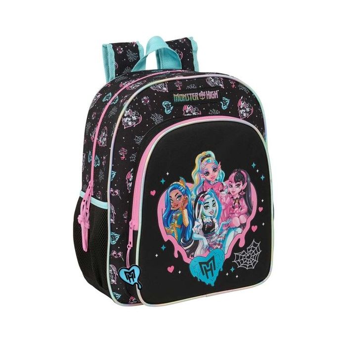 Safta Monster High Mochila - Adaptable a Carro - Portabotellas - Tirador Doble - Hombreras Acolchadas y Ergonomicas - Bolsillo Frontal - Asa de Mano Superior - 15L - 320x120x380mm - Color Negro