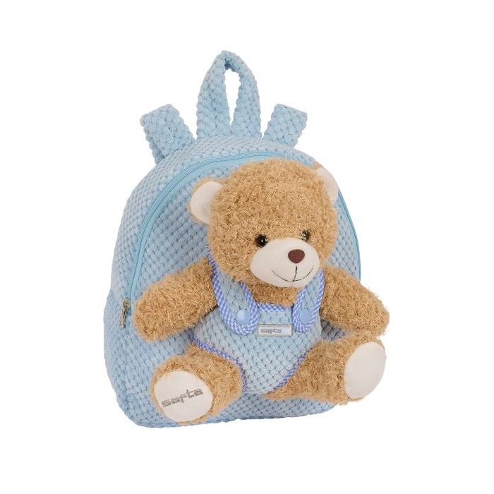 Safta Mochila Preescolar con Osito - Cremallera - Osito Extraible - Hombreras Acolchadas - Asa Superior - 4.65L - 230x75x270mm - Color Azul Claro