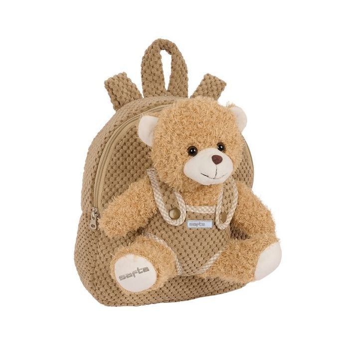 Safta Mochila Preescolar con Osito - Cremallera - Osito Extraible - Hombreras Acolchadas - Asa Superior - 4.65L - 230x75x270mm - Color Marron