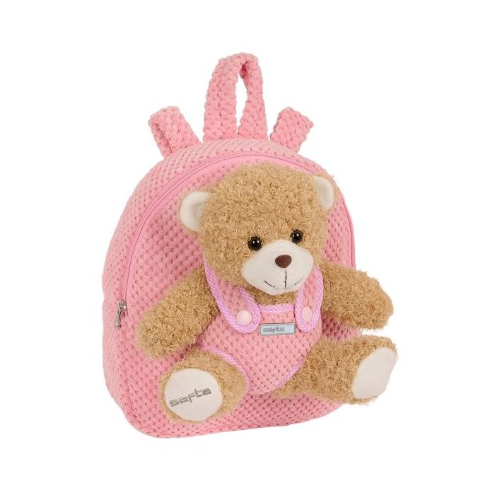 Safta Mochila Preescolar con Osito - Cremallera - Osito Extraible - Hombreras Acolchadas - Asa Superior - 4.65L - Material Duradero - 230x75x270mm - Color Rosa