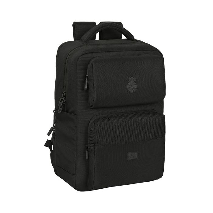 Safta Real Madrid Premium Mochila para Portatil hasta 15.6" - Conector USB - Portabotellas - Bolsillos Frontales - Tirador Doble - Compatible con Maleta - 13.75L - 310x130x440mm - Color Negro
