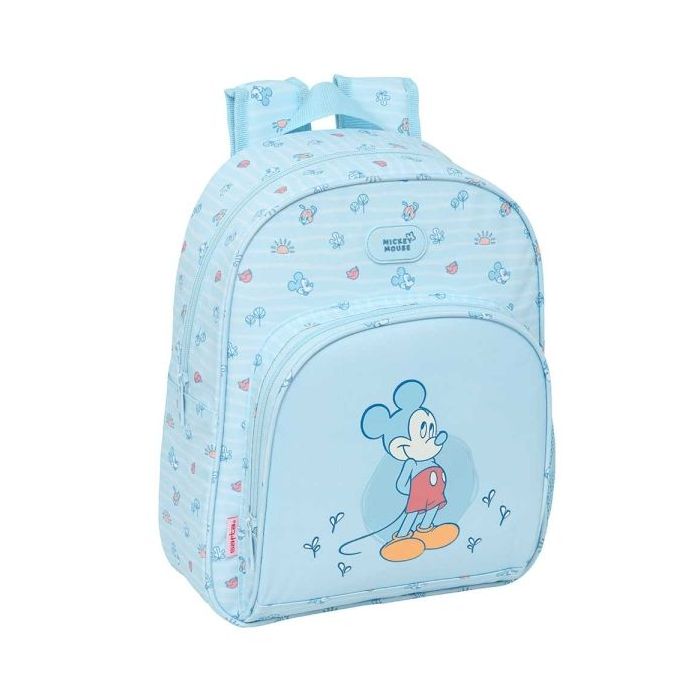 Safta Mickey Mouse Baby Mochila Infantil - Adaptable a Carro - Portabotellas - Hombreras Ergonomicas - Bolsillo Frontal - Asa Superior para Manejo - 9.5L - 280x100x340mm - Color Azul Claro