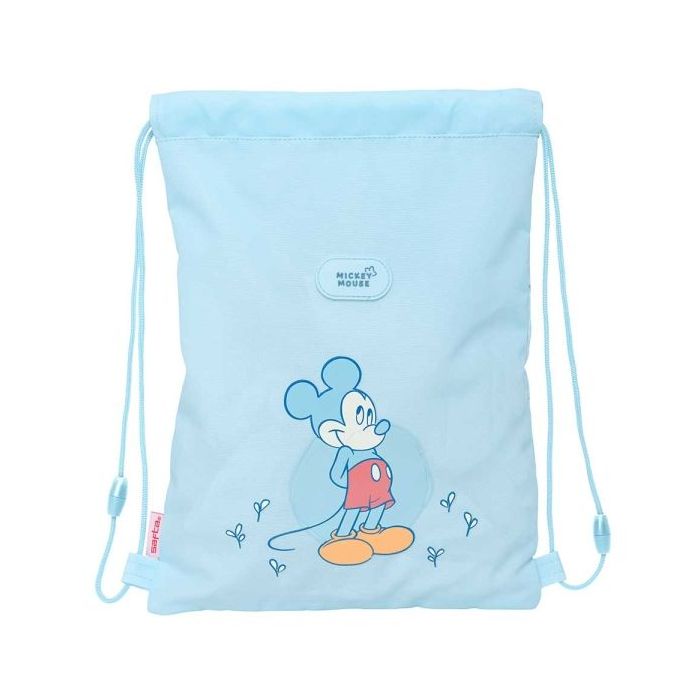 Safta Mickey Mouse Baby Saco Plano - Bolsillo con Cremallera - Cierre con Cordones - 3L - Materiales de Alta Calidad - Facil de Transportar - 260x10x340mm - Color Azul Claro