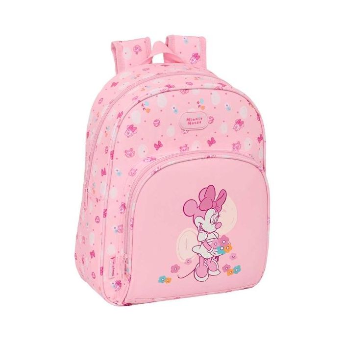 Safta Minnie Mouse Baby Mochila Infantil - Adaptable a Carro - Portabotellas - Hombreras Acolchadas - Bolsillo Frontal - Asa de Mano - 9.5L - 280x100x340mm - Color Rosa