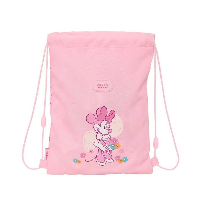 Safta Minnie Mouse Baby Saco Plano - Bolsillo con Cremallera - Cierre con Cordones - 3L - Materiales de Calidad - 260x10x340mm - Color Rosa