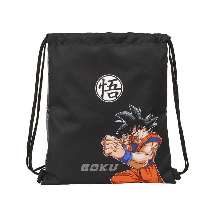 Safta Dragon Ball Saco Plano - Bolsillo con Cremallera - Cierre con Cordones - 5L - Material Practico - Uso Diario - Compacto y Ligero - 350x10x400mm - Color Negro