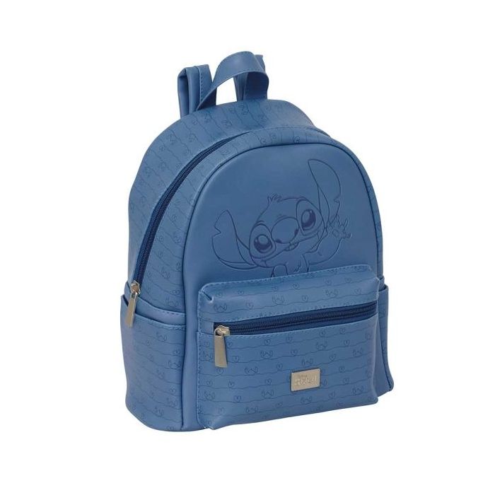 Safta Stitch Blue Mini Mochila - Bolsillo Frontal - Cremalleras con Doble Tirador - Interior Forrado - Hombreras Ajustables - Asa Superior de Mano - 240x120x280mm - Color Azul