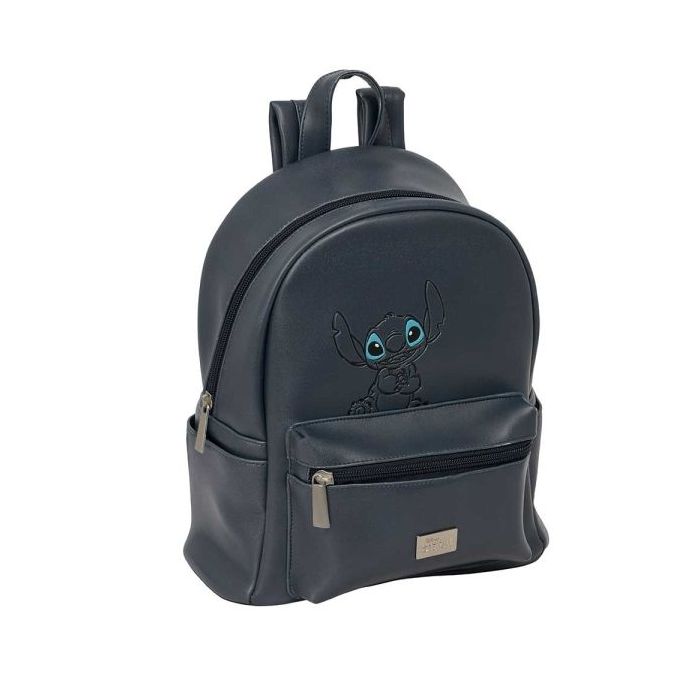Safta Stitch Gray Mini Mochila - Bolsillo Frontal - Tirador Doble - Interior Forrado - Hombreras Ajustables - Asa Superior - 9L - 240x120x280mm - Color Negro