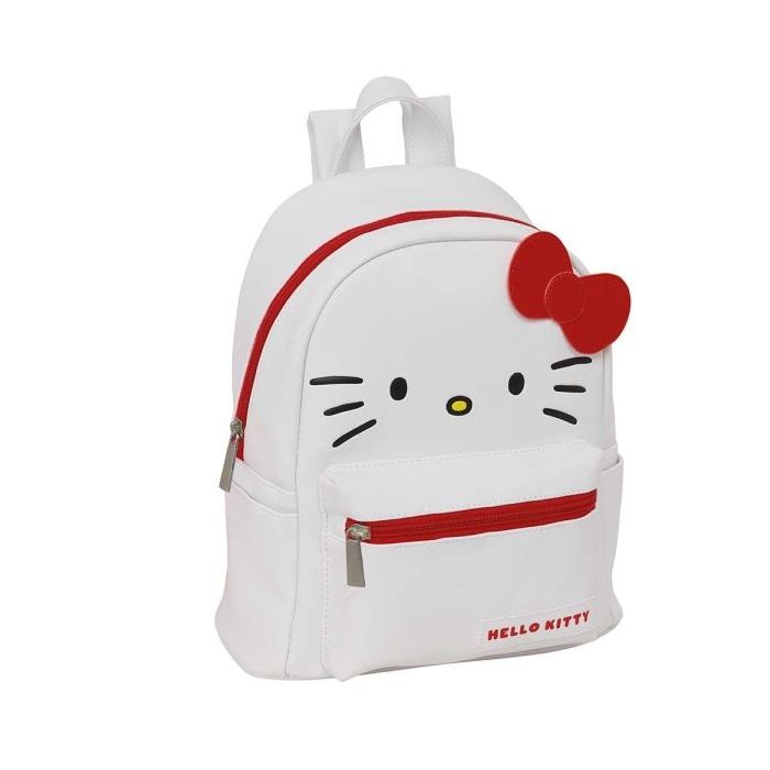 Safta Hello Kitty Mini Mochila - Bolsillo Frontal - Interior Forrado - Hombreras Ajustables - Asa Superior Comoda - Bolsillo Lateral - 240x120x280mm - Color Blanco