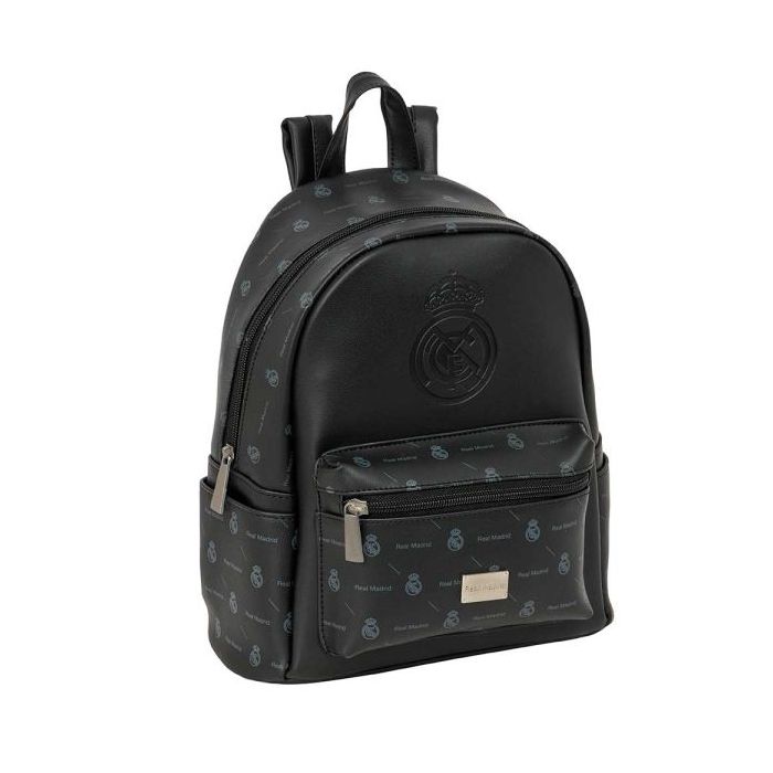 Safta Real Madrid Mini Mochila - Cremallera - Bolsillo Frontal - Cremalleras de Doble Tirador - Interior Forrado - Hombreras Ajustables - Asa Superior para Llevar - 9L - 240x120x280mm - Color Negro