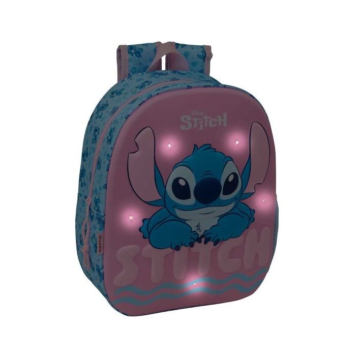 Safta Stitch Mochila 3D - Luces LED - Hombreras Acolchadas - Asa Superior Comoda - Portabotellas - 8.64L - 270x100x330mm - Color Azul