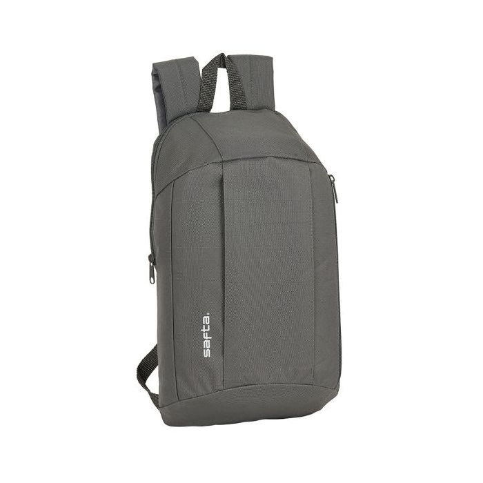 Safta Mini Mochila - Hombreras Acolchadas - Cremallera - Asa Superior - 8.5L - Bolsillo Frontal - Uso Diario - Ajustables - 220x100x390mm - Color Gris