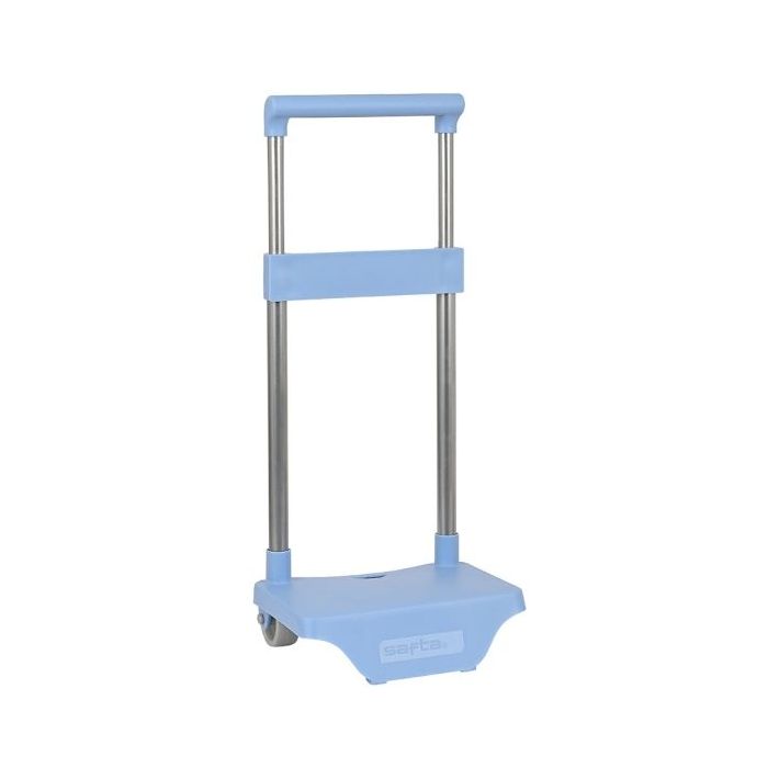 Safta Carro Portamochilas - Sujecion Universal - Asa Superior - Estructura en Acero Pintado - Ruedas de PVC Suaves - Medidas Plegado y Abierto - 26x10x34cm - Color Azul Claro