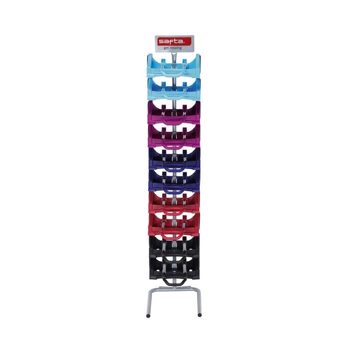 Safta Expositor con 10 Carros Portamochilas - Ruedas Antivibracion - Bandeja Ajustable - Sistema Universal para Mochilas - Material Resistente - Colores Surtidos