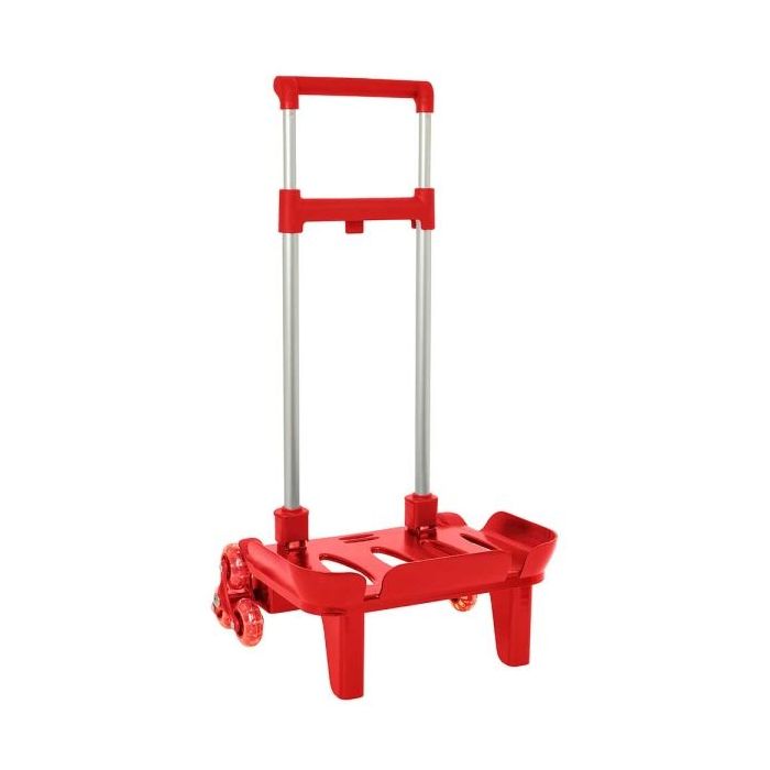 Safta Carro Portamochilas - Ruedas Antivibracion - Cubierta de Goma Transparente - Sistema de Sujecion Universal - Compacto y Plegable - 32x16x44cm - Color Rojo