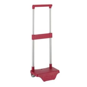 Safta Carro Portamochilas - Sujecion Universal - Material Resistente (Polipropileno) - Estructura de Acero Pintado - Ruedas de PVC - 26x10x34cm - Color Rojo Oscuro