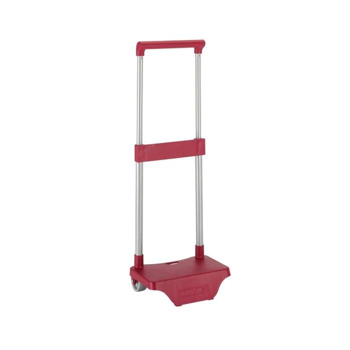 Safta Carro Portamochilas - Sujecion Universal - Material Resistente (Polipropileno) - Estructura de Acero Pintado - Ruedas de PVC - 26x10x34cm - Color Rojo Oscuro