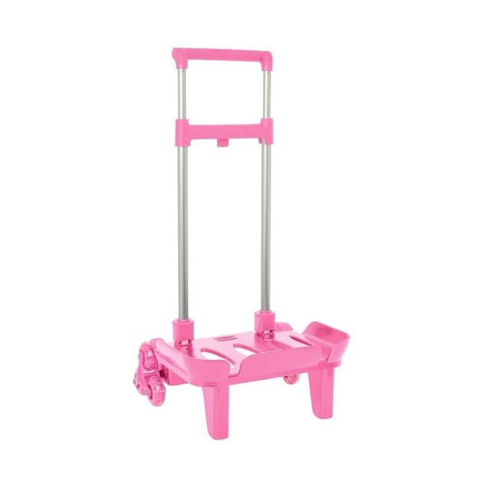Safta Carro Portamochilas - Ruedas Antivibracion - Cubierta de Goma Transparente - Sujecion Universal - 32x16x44cm - Color Rosa