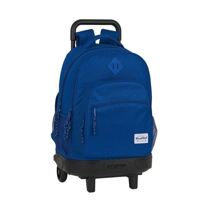 Safta Blackfit8 Oxford Mochila con Carro - Bolsillo Frontal - Hombreras Acolchadas - Portabotellas - Asa de Mano Acolchada - Faldon Cubre Ruedas - Tarjeta ID - Mochila Extraible - Color Azul Oscuro