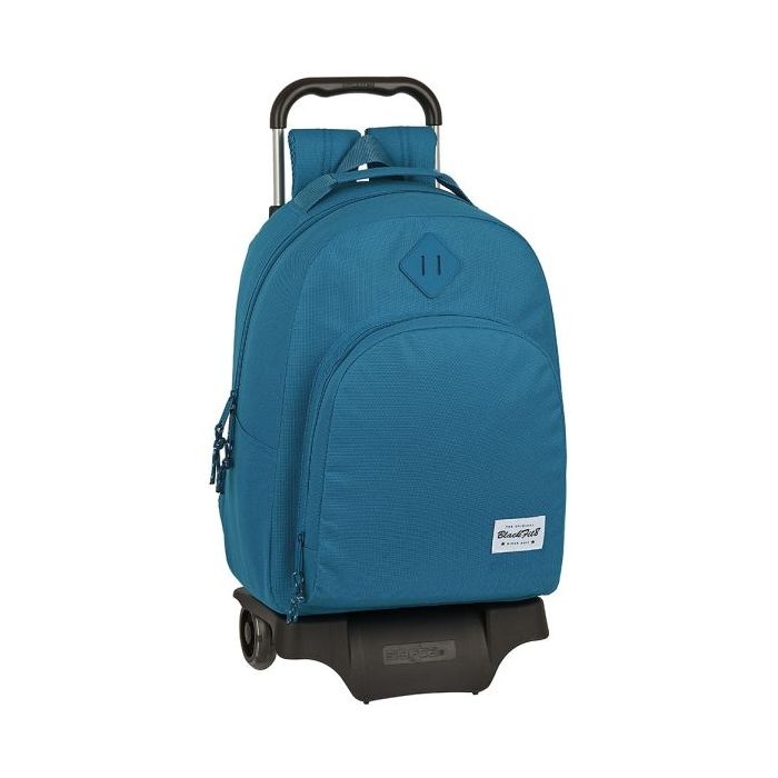 Safta Blackfit8 Egeo Mochila con Carro - Bolsillo Frontal - Tirador Doble - Hombreras Ergonomicas - Carro Resistente de Polipropileno - Ruedas de Goma - 20.1L - 320x150x420mm - Color Azul