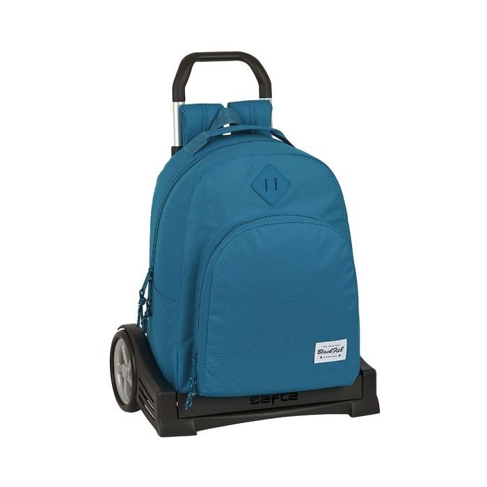 Safta Blackfit8 Egeo Mochila con Carro - Tirador Doble - Bolsillo Frontal - Hombreras Acolchadas - Asa Forrada - Mochila Extraible - Ruedas Antivibracion - 320x150x420mm - Color Azul