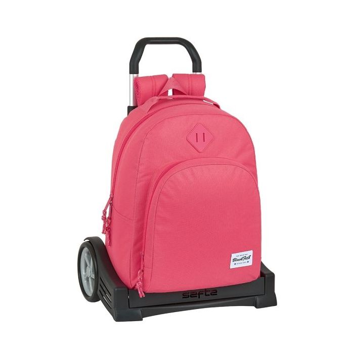Safta Blackfit8 Fresa Mochila con Carro - Tirador Doble - Bolsillo Frontal - Hombreras Ergonomicas - Mochila Extraible - Ruedas Antivibracion - Base Reforzada - 20.1L - Color Rosa