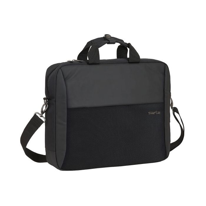 Safta Business Maletin para Portatil hasta 15.6" - Doble Tirador - Conector USB - Bolsillo Oculto - Bandolera Ajustable - Asas Forradas - Cinta para Maletas - 12.15 L - 410x90x330mm - Color Negro