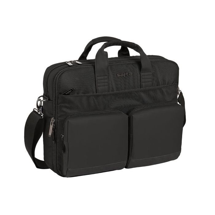 Safta Business Maletin para Portatil hasta 15.6" - Interior Acolchado - Compartimento para Tablet 10.6" - Bolsillos Frontales - Conector USB - Bandolera Ajustable - Asas Forradas - Color Negro