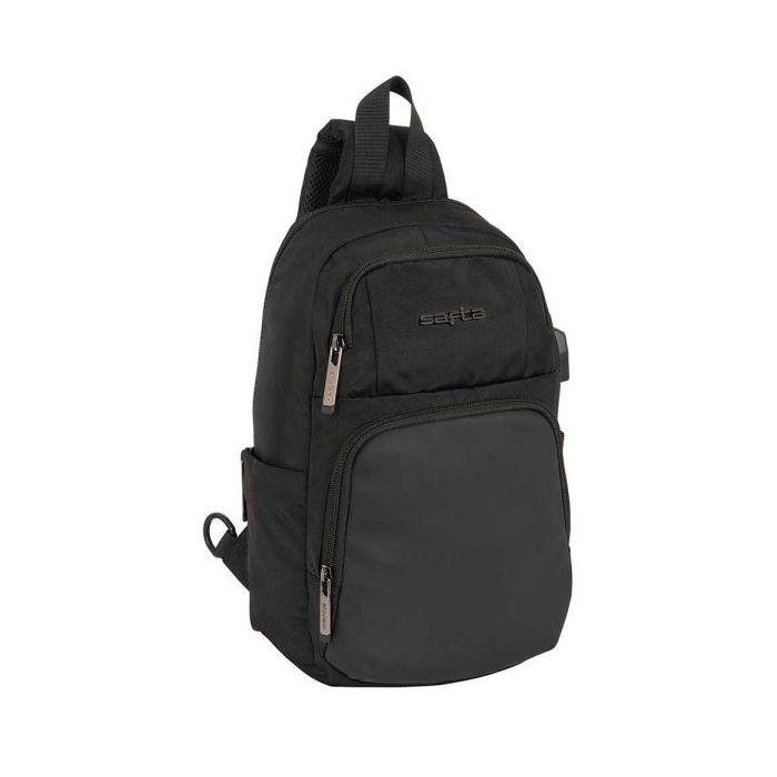 Safta Business Mini Mochila - Bolsillo Frontal - Cremalleras Bidireccionales - Bolsillo Lateral - Conector USB Integrado - Hombreras Ajustables - Hombreras Acolchadas - Asa Superior - Color Negro