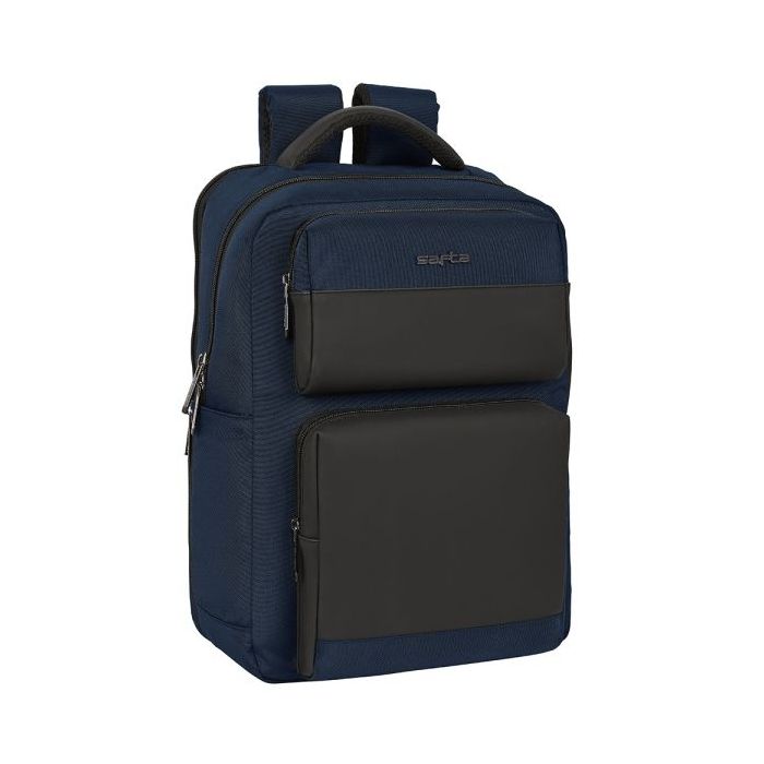 Safta Business Mochila para Portatil hasta 15.6" - Conector USB - Portabotellas - Tirador Doble - Compatible con Maleta - Hombreras Transpirables - 310x130x440mm - Color Azul Marino