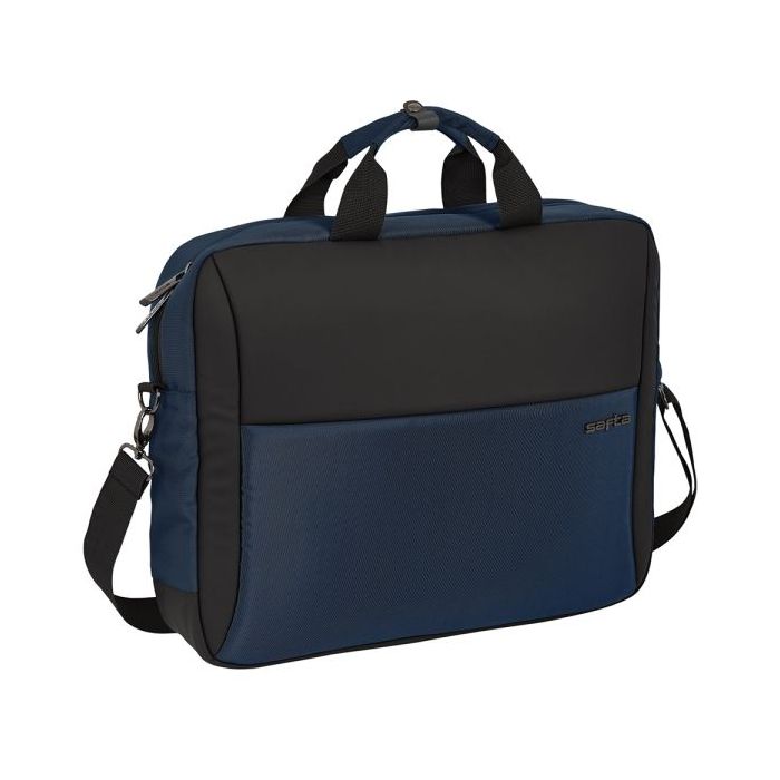 Safta Business Maletin para Portatil hasta 15.6" - Doble Tirador - Conector USB - Bolsillo Oculto - Bandolera Ajustable - Asas Forradas - Cinta para Maletas - 410x90x330mm - Color Azul Marino