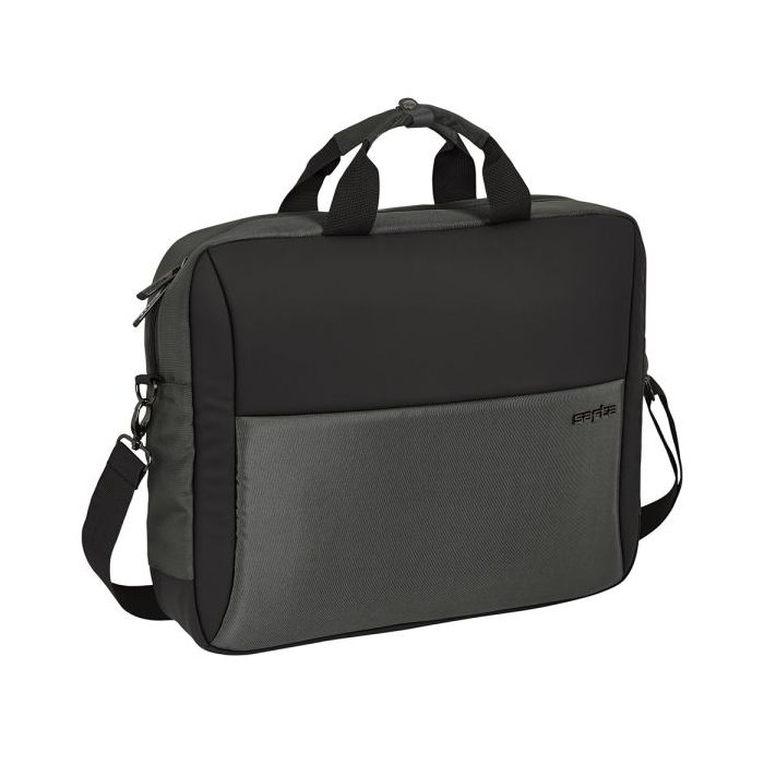 Safta Business Maletin para Portatil hasta 15.6" - Conector USB - Bolsillo Trasero Oculto - Bandolera Ajustable - Asas Forradas - Cinta para Maletas - 410x90x330mm - Color Gris Oscuro