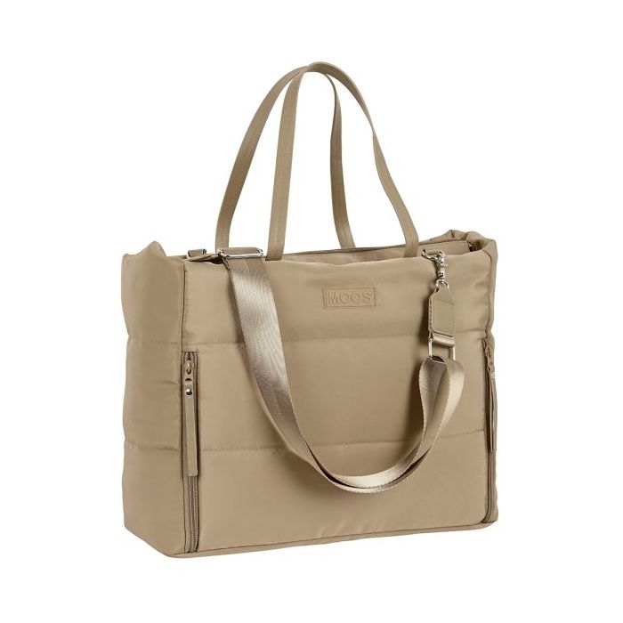 Safta Moos Capsula Camel Maletin para Portatil hasta 14.1" - Cremallera - Bolsillos Frontales - Hombrera Ajustable - Asas de Mano - 28.46L - 400x170x310mm - Color Arena