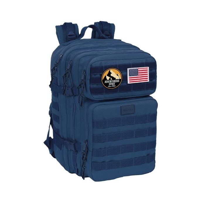Safta Basic Mochila para Portatil hasta 15.6" - Bolsillo Interior - Cremalleras Bidireccionales - Bolsillos Frontales - Hombreras y Respaldo Acolchados - 300x230x480mm - Color Azul Marino