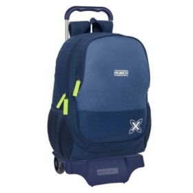 Safta Munich Blue Indigo Mochila con Carro - 2 Compartimentos - Portabotellas - Tirador Doble - Hombreras Ergonomicas - Mochila Extraible - Ruedas de Goma - 320x160x440mm - Color Azul Marino