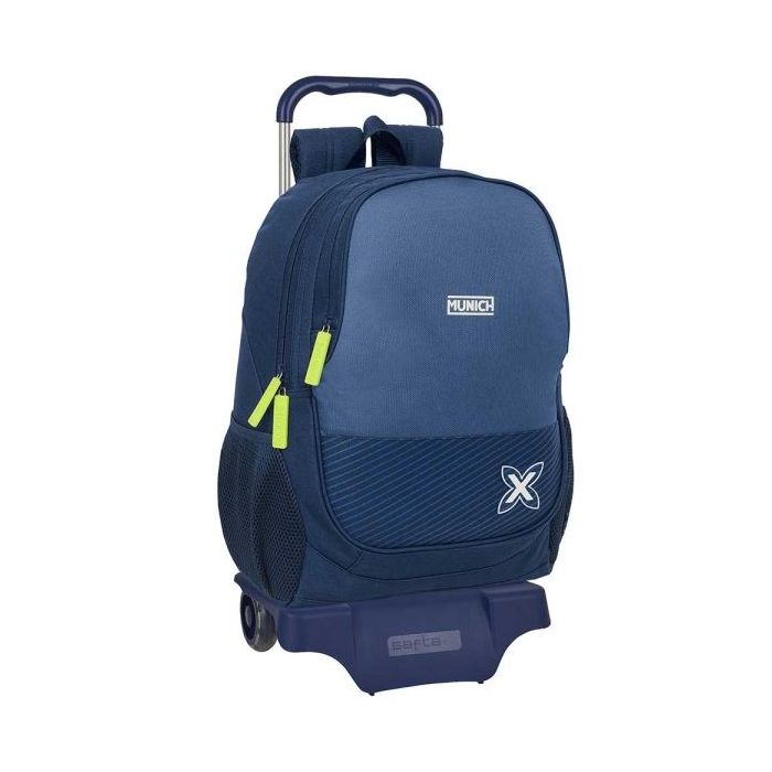 Safta Munich Blue Indigo Mochila con Carro - 2 Compartimentos - Portabotellas - Tirador Doble - Hombreras Ergonomicas - Mochila Extraible - Ruedas de Goma - 320x160x440mm - Color Azul Marino