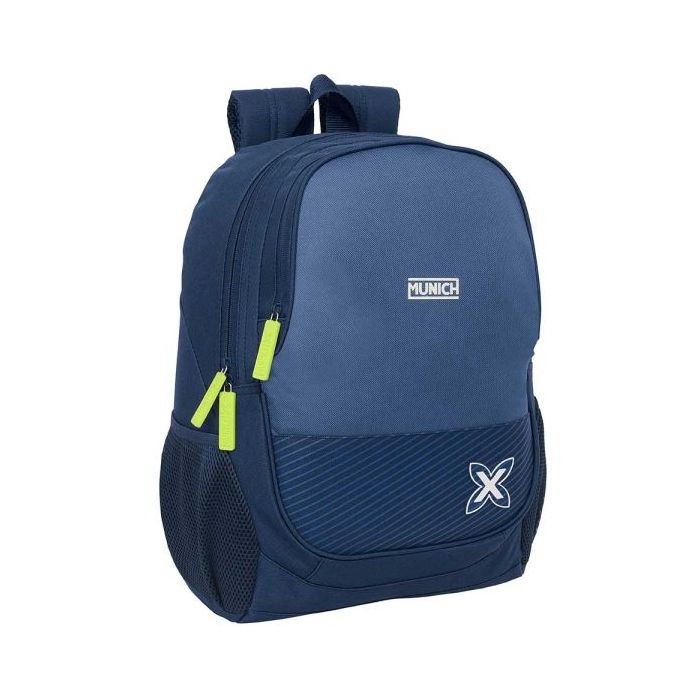 Safta Munich Blue Indigo Mochila Adaptable a Carro - Portabotellas - Dos Compartimentos - Cremalleras Dobles - Hombreras Acolchadas - Asa Superior - 23L - 320x160x440mm - Color Azul Marino
