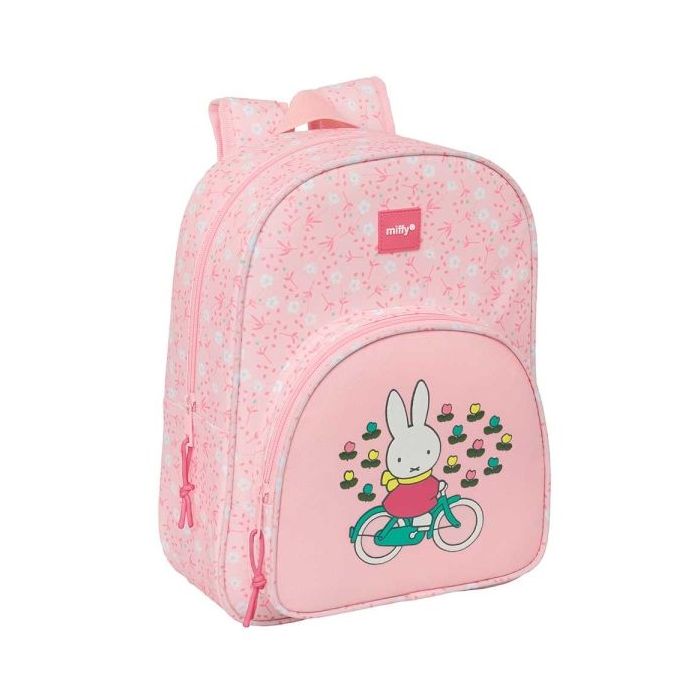 Safta Miffy Flores Mochila Infantil - Adaptable a Carro - Portabotellas - Hombreras Ergonomicas - Bolsillo Frontal - 10L - Motivos Miffy y Flores - 260x110x340mm - Color Rosa
