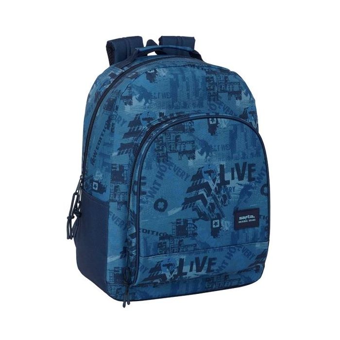 Safta New Edition Mochila Adaptable a Carro - Tirador Doble - Bolsillo Frontal - Hombreras Ergonomicas - Espalda Acolchada - Asa Forrada - 20.1L - 320x150x420mm - Color Azul