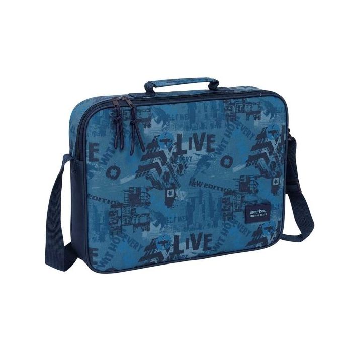 Safta New Edition Maletin con Cremallera - Bandolera Ajustable - Asa Forrada - Doble Tirador - Fondo Semirigido - 6L - 380x60x280mm - Color Azul