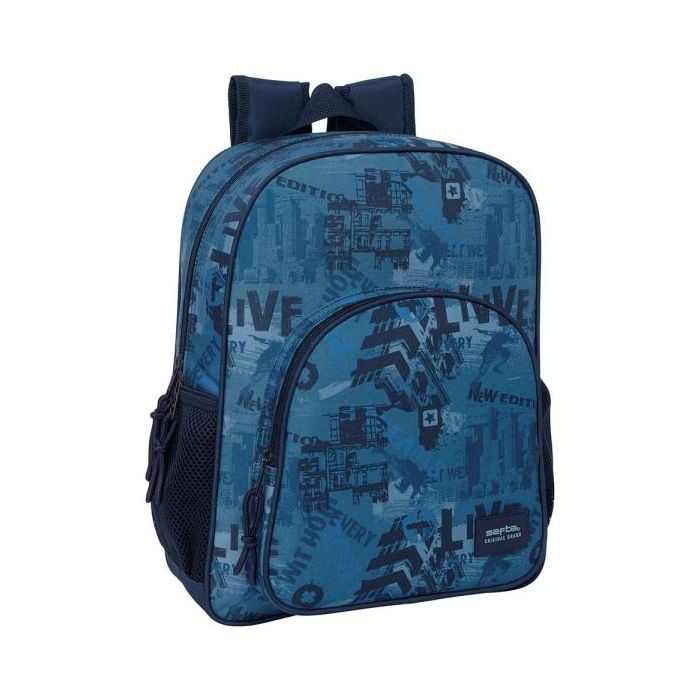 Safta New Edition Mochila - Adaptable a Carro - Bolsillos Laterales - Doble Tirador - Hombreras Acolchadas - Bolsillo Frontal - Asa Superior - 15L - 320x120x380mm - Color Azul