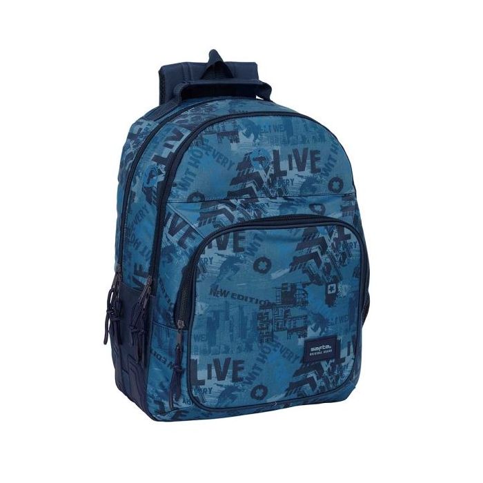 Safta New Edition Mochila con 2 Compartimentos - Antirozaduras - Adaptable a Carro - Bolsillo Frontal - Portabotellas - Tirador Doble - Hombreras Ergonomicas - 20L - 320x150x420mm - Color Azul
