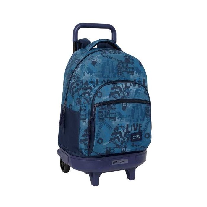 Safta New Edition Mochila con Carro - Extraible - Bolsillo Frontal - Portabotellas - Doble Cremallera - Hombreras Acolchadas - Asa Acolchada - Tarjeta ID - Base Reforzada - 330x220x450mm - Color Azul