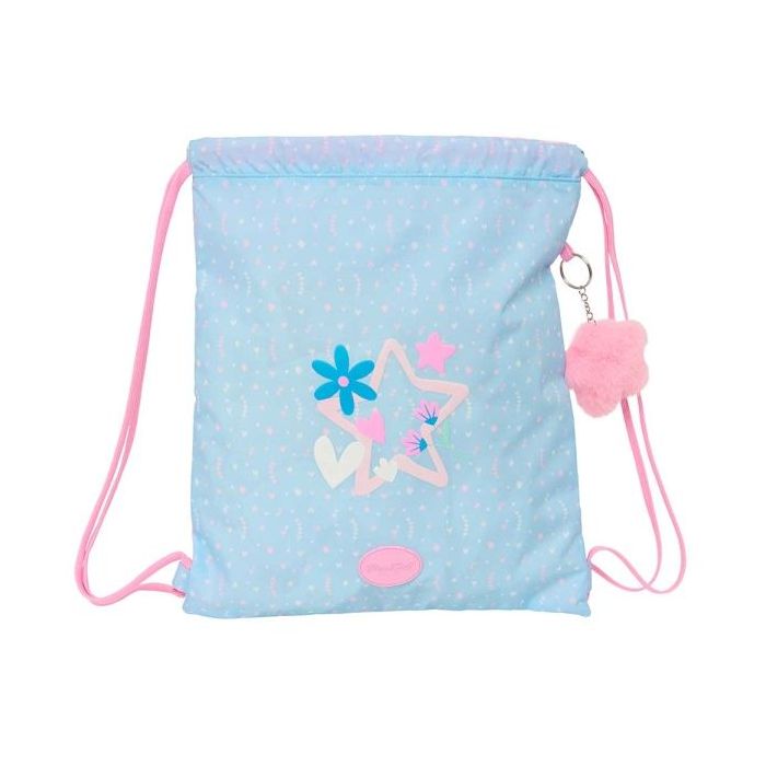 Safta Blackfit8 Smile Saco Plano - Bolsillo con Cremallera - Cierre con Cordones - 5L - Material Compacto - Uso Diario y Deportivo - 350x10x400mm - Color Azul Claro