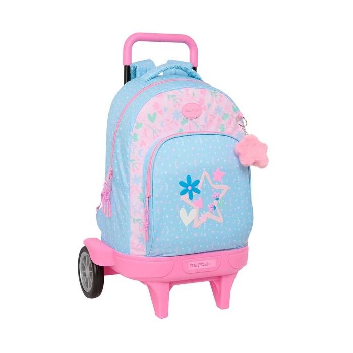 Safta Blackfit8 Smile Mochila Carro - Extraible - Bolsillo Frontal - Portabotellas - Tirador Doble - Hombreras Acolchadas - Tarjeta ID - Ruedas Antivibracion - 33L - 330x220x450mm - Color Azul Claro