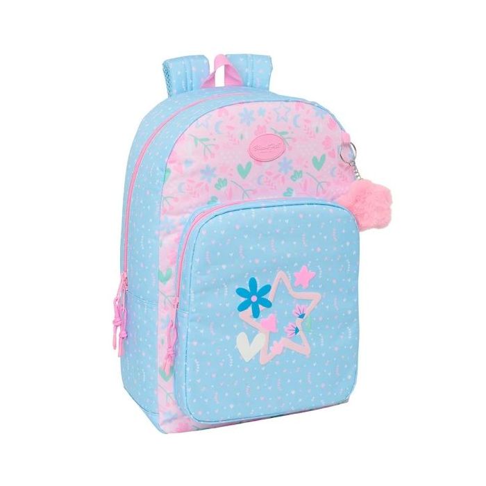 Safta Blackfit8 Smile Mochila Adaptable a Carro - Cremallera Doble - Bolsillo Frontal - Hombreras Acolchadas - Asa Superior - 19.3L - 300x140x460mm - Color Azul Claro
