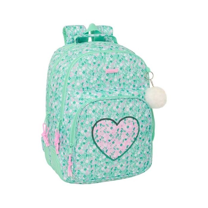Safta Cuore Mochila con 2 Compartimentos - Antirozaduras - Adaptable a Carro - Bolsillo Frontal - Portabotellas - Tirador Doble - Hombreras Ergonomicas - 20L - 320x150x420mm - Color Turquesa